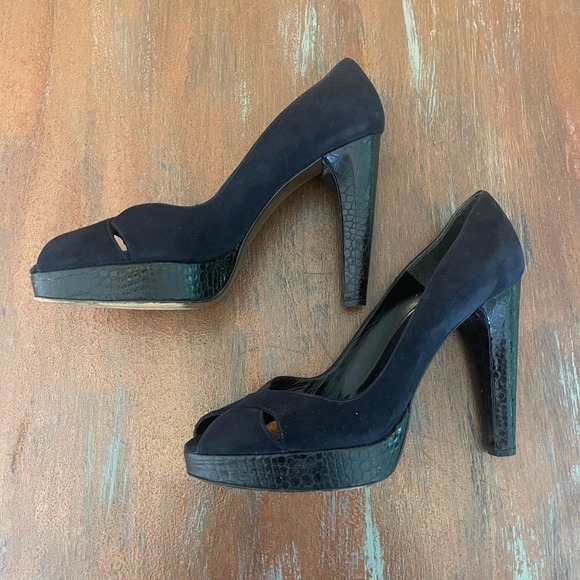 Stuart Weitzman Women's High Block Heels Pump Peep Toes Shoes Size 8 - Picture 6 of 10